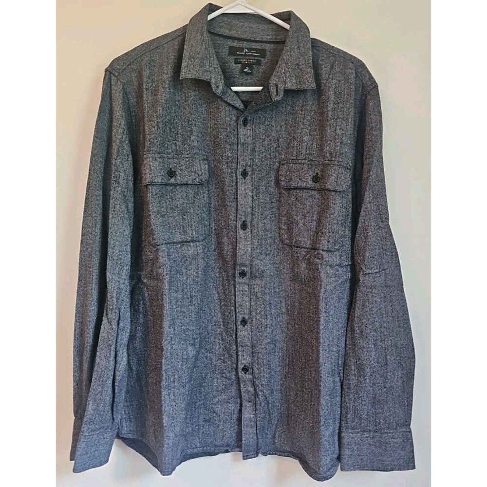 Marc Anthony Dark Gray (Black/White) Cotton Luxury Slim Fit Dress Shirt XL